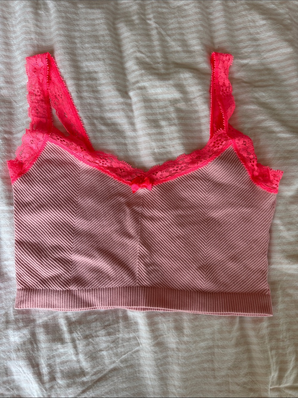 Urban Outfitters Pink Ribbed Lace-Trim Bralette